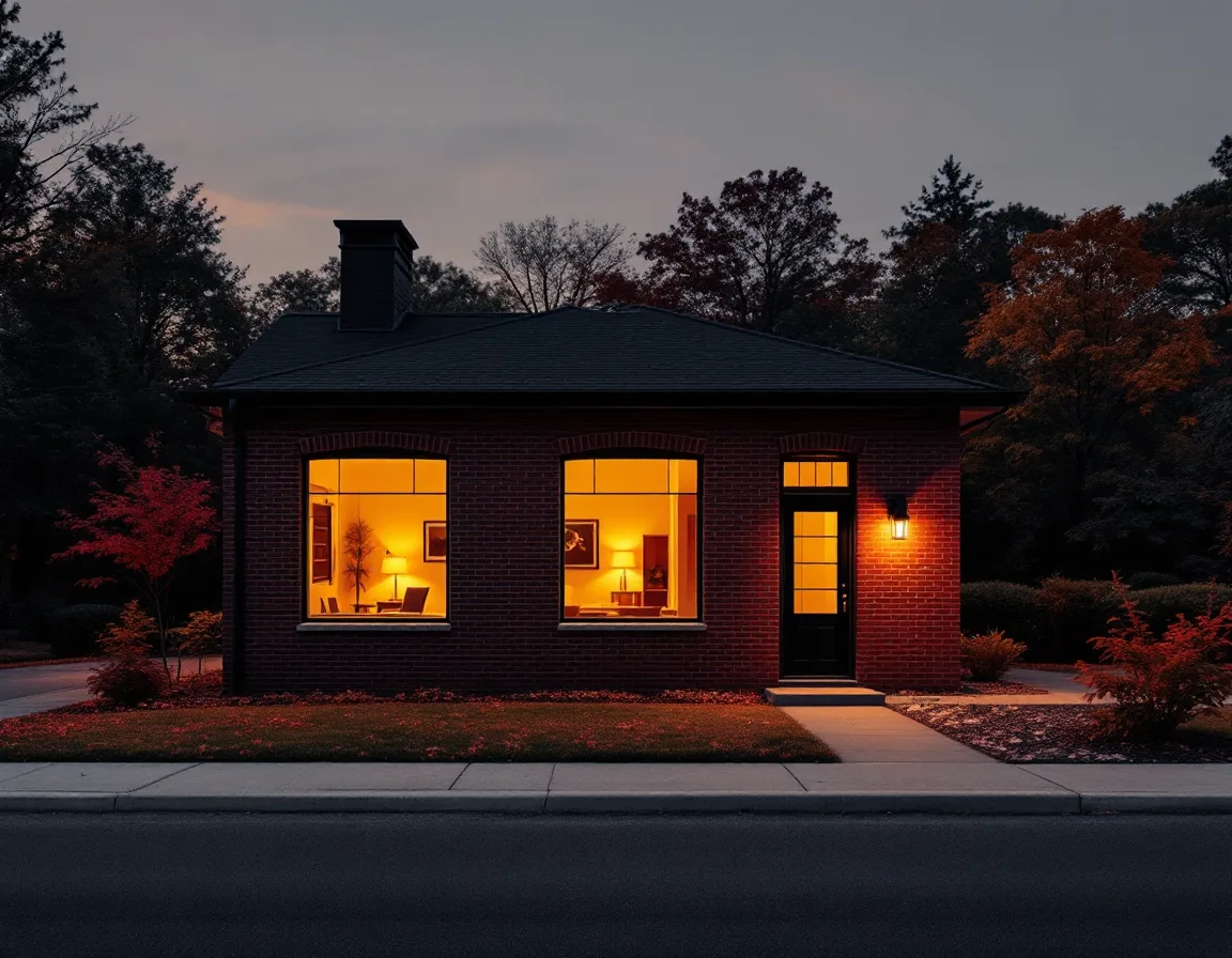 The Hesperide Advisory office building in Vestal at dusk, warm light in the windows